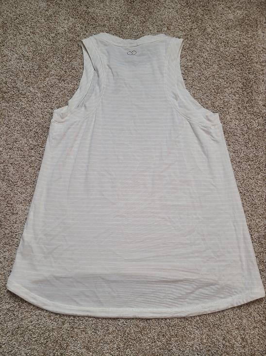 Calia Carrie Underwood Neutral Tan White Stripe Racerback Tank Top Cotton Blend - Picture 4 of 4